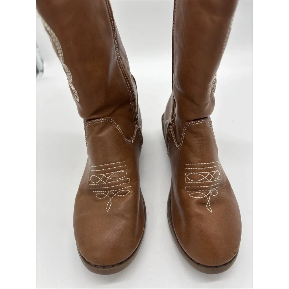 Bebe Girls Cowgirl  Boots Size 3 Brown‎ With White Designs.
